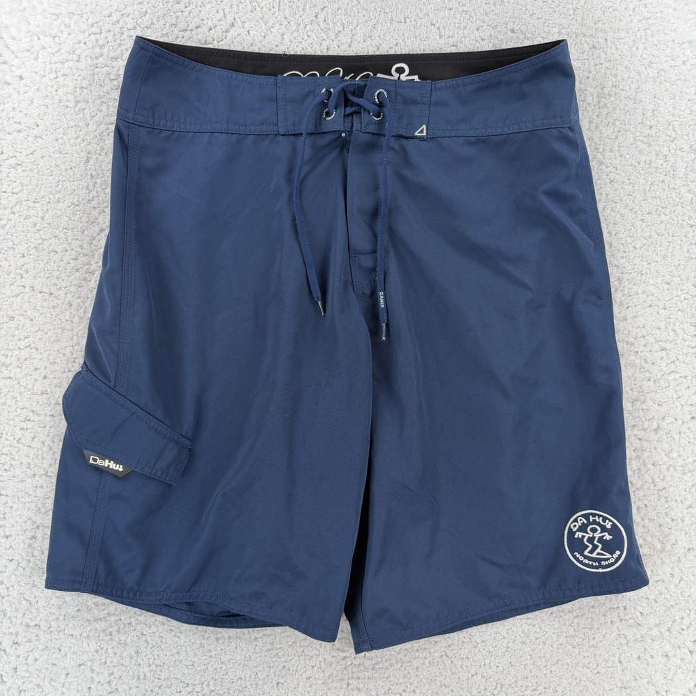 Da Hui Board Shorts Mens 34 Blue Solid Surf Swim Trunks Quick Dry Beach